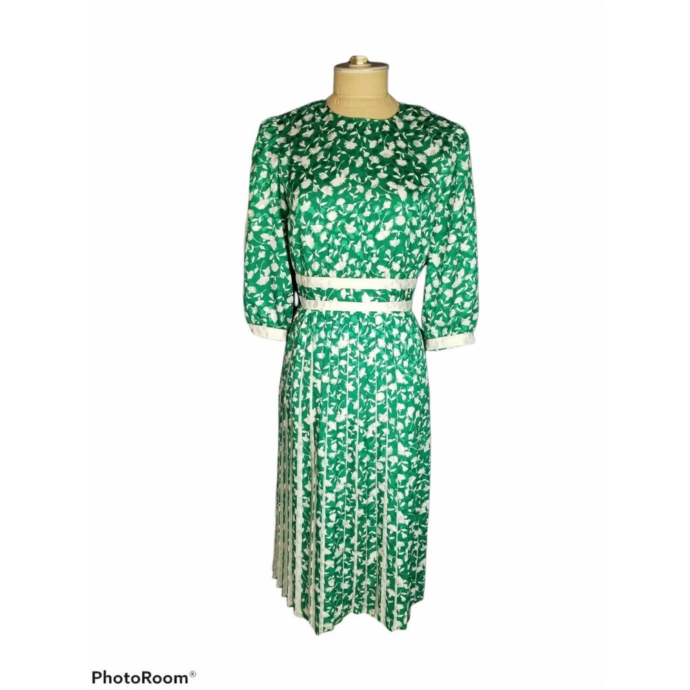 VTG Petites for Maggy Secretary Grandma Core Church Dress Green/White Size 4